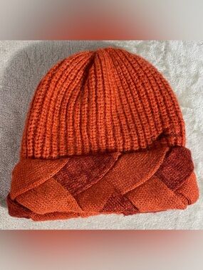 Catimini Women’s Hat Beanie Cap Orange Braided Metallic 58cm Large France
